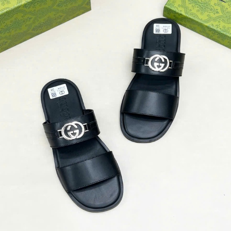 Dép quai ngang GC da cho nam, đế cao su chắc chắn chống trơn trượt, đường may thủ công size 38-43