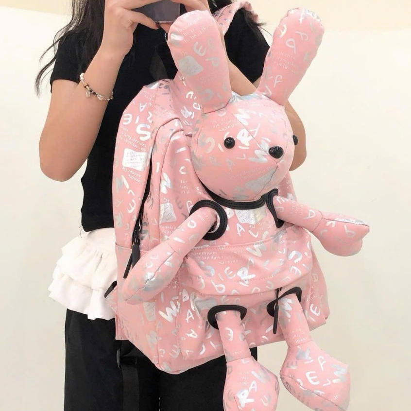 Balô hình thỏ giận dỗi màu Hồng bằng bông siêu kute