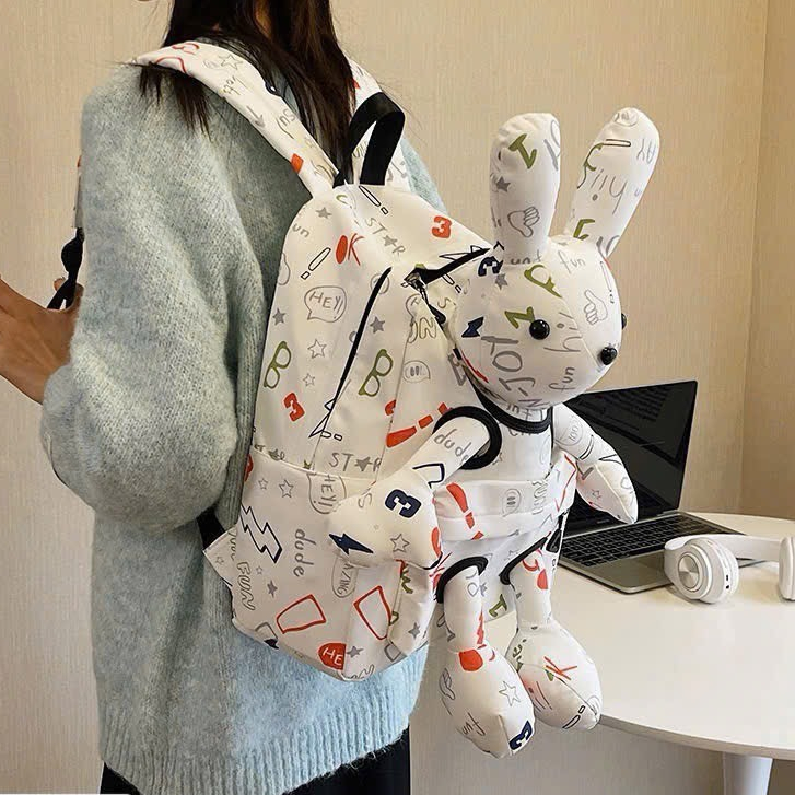 BALO NỮ TRẮNG THỜI TRANG THỎ BÔNG LOTIA XINH XẮN & BALO GẤU TRÚC