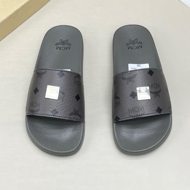 Dép Lê Nam Nữ M.CM Bản Trung Full Box Dép quai ngang nam nữ MCM Xám tag gương QC loại 1,Dép MCM Wmms Slides Monogram Xám