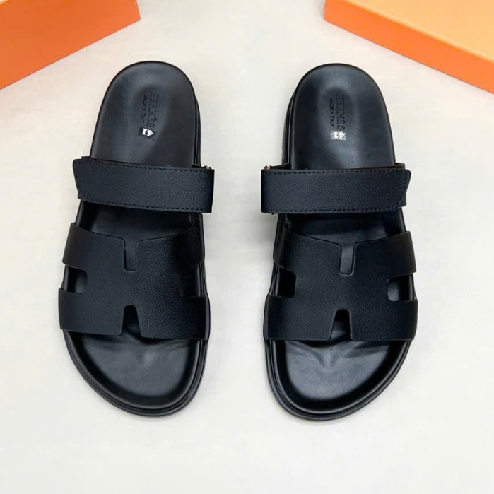 Dép Chữ Hm Quai Dán Cao Cấp ,Dép HM Chypre Sandal Blanc Epsom Đen