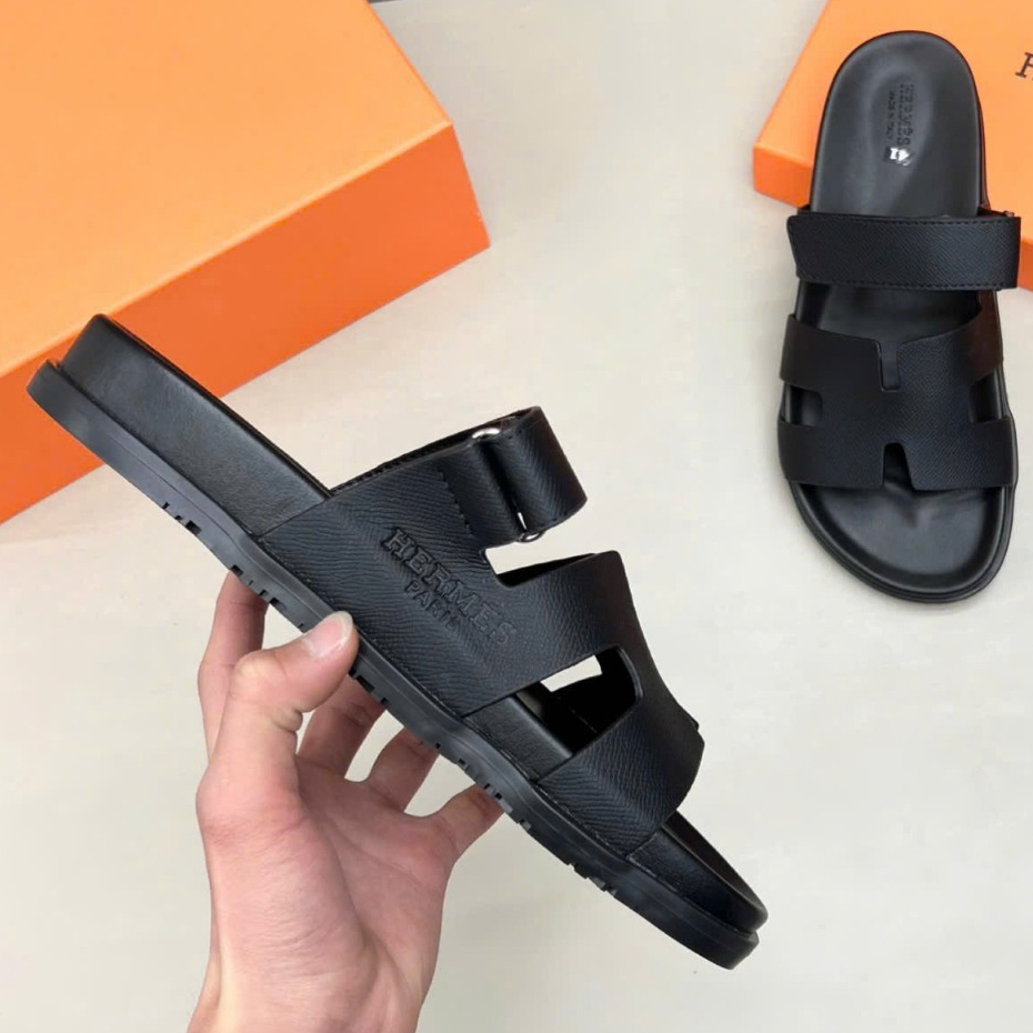 Dép Chữ Hm Quai Dán Cao Cấp ,Dép HM Chypre Sandal Blanc Epsom Đen