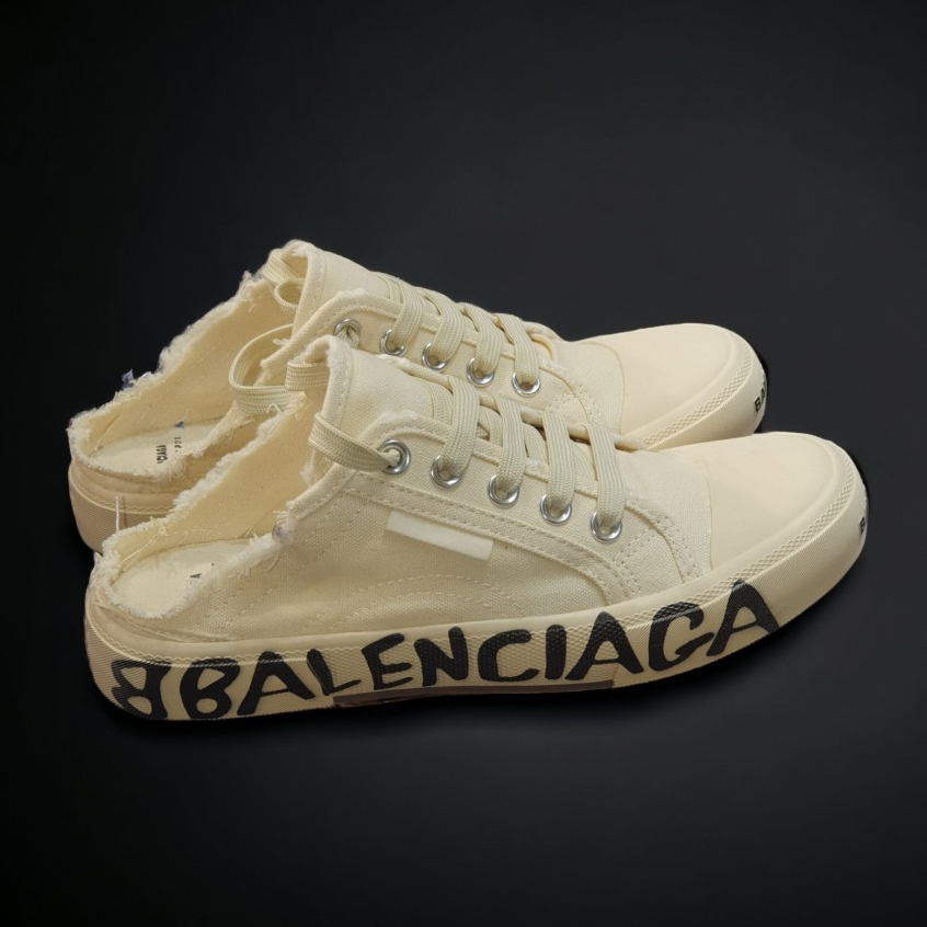 Giày sục Balenciaga Cổ Thấp Mặt Gương 3D ,Giày BALENCIAGA canvas họa tiết chữ đế cao cấp, sục Balenciaga trắng có chữ