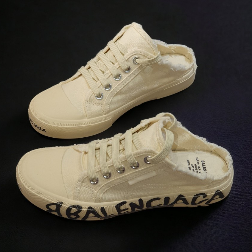 Giày sục Balenciaga Cổ Thấp Mặt Gương 3D ,Giày BALENCIAGA canvas họa tiết chữ đế cao cấp, sục Balenciaga trắng có chữ