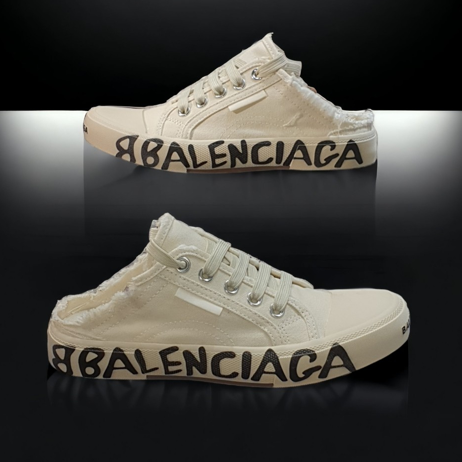 Giày sục Balenciaga Cổ Thấp Mặt Gương 3D ,Giày BALENCIAGA canvas họa tiết chữ đế cao cấp, sục Balenciaga trắng có chữ