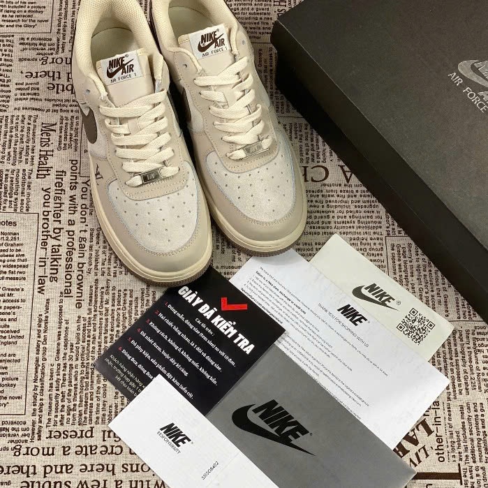 Giày LV x AF1 07  Low Dark Grey, AF LV Xám Kem