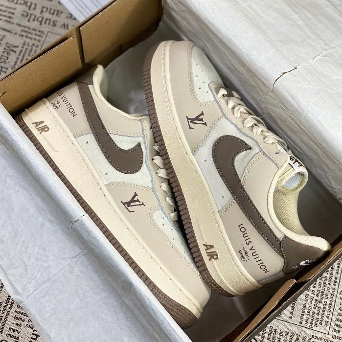 Giày LV x AF1 07  Low Dark Grey, AF LV Xám Kem