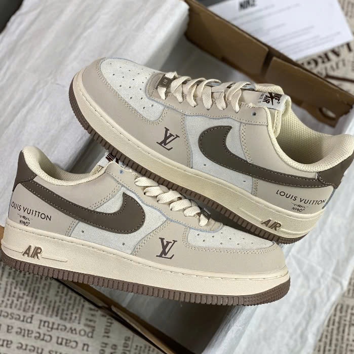 Giày LV x AF1 07  Low Dark Grey, AF LV Xám Kem