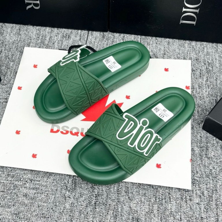 Dép Dior đế độn 4cm Xanh Lá đế đúc nguyên khối full box , Dép thời trang nam nữ họa tiết siêu Nhẹ Đế Cao Su in Logo