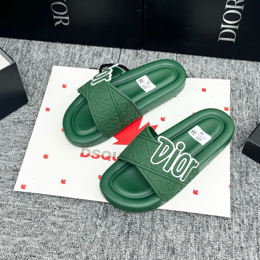 Dép Dior đế độn 4cm Xanh Lá đế đúc nguyên khối full box , Dép thời trang nam nữ họa tiết siêu Nhẹ Đế Cao Su in Logo