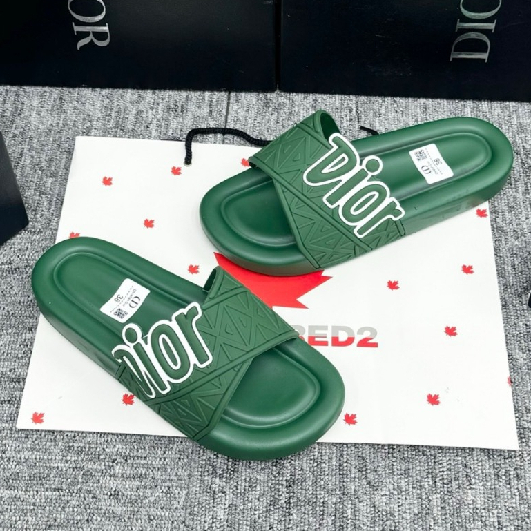 Dép Dior đế độn 4cm Xanh Lá đế đúc nguyên khối full box , Dép thời trang nam nữ họa tiết siêu Nhẹ Đế Cao Su in Logo