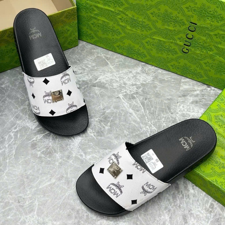 🔥Hot🔥Dép quai ngang Nam M.C.M Quai Da Cao Cấp Màu trắng Đế Cao 2 Lớp Chống Trơn Trượt, Dép boy phố Cao Cấp Hotrend 2025