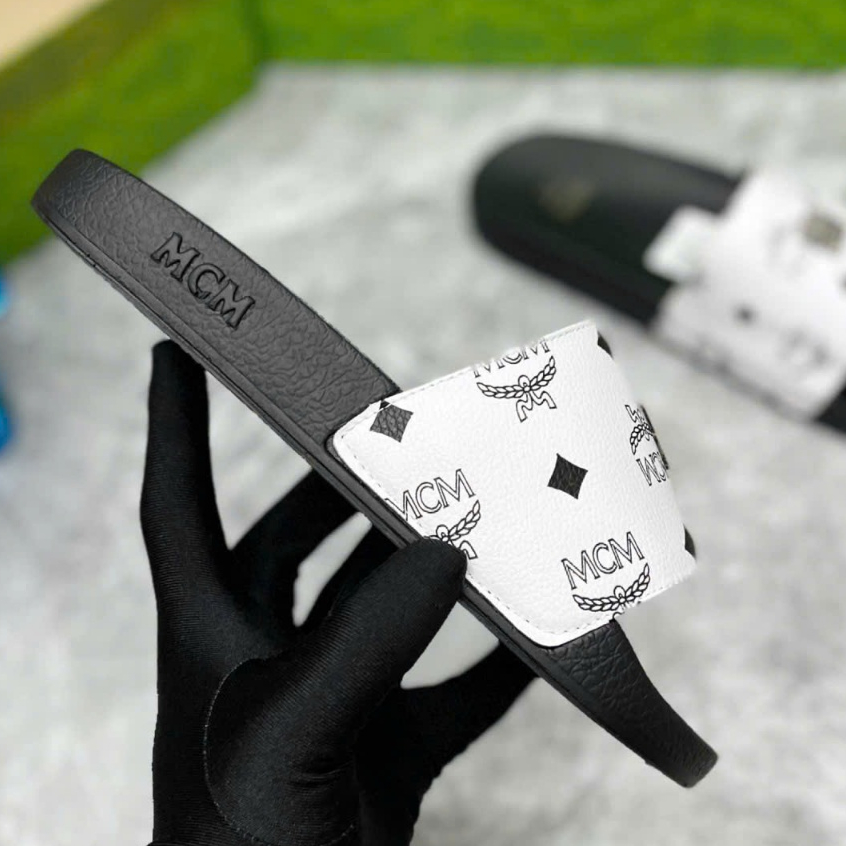 🔥Hot🔥Dép quai ngang Nam M.C.M Quai Da Cao Cấp Màu trắng Đế Cao 2 Lớp Chống Trơn Trượt, Dép boy phố Cao Cấp Hotrend 2025