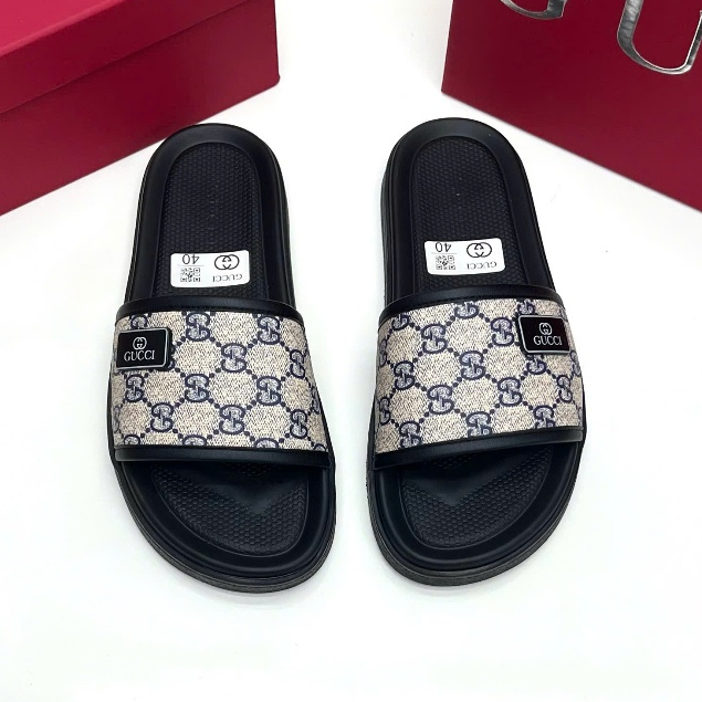 SLIDES GC VÂN GG NÂU, Dép lê quai ngang đục họa tiết monogram logo to LA on web fullbox bill thẻ phụ kiện