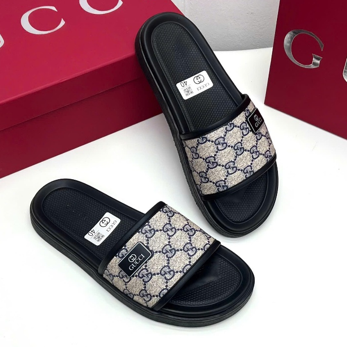 SLIDES GC VÂN GG NÂU, Dép lê quai ngang đục họa tiết monogram logo to LA on web fullbox bill thẻ phụ kiện