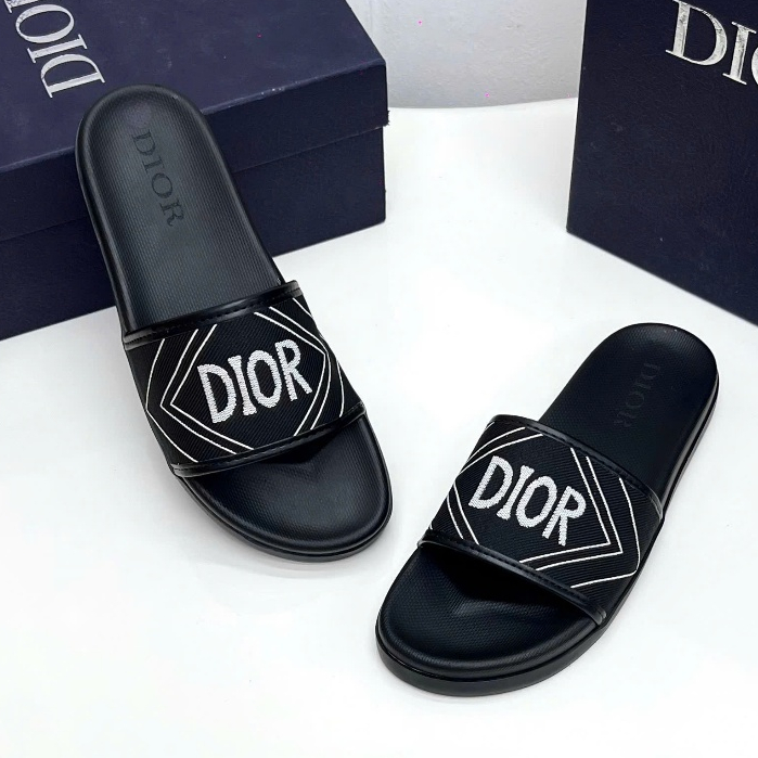 Dép Nam Quai Ngang D.i.o.R Họa Tiết Mác Kim Loại Full Bill Box, Dép Da Nam D.R Thời Trang Hot Trend
