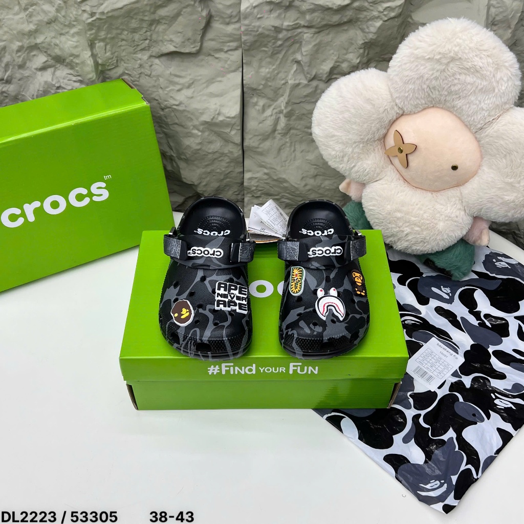 [ Tặng Hộp Chống Sốc ] Dép sục Cờ Rốc đen Bape hoạ tiết viền kính mắt [full box]