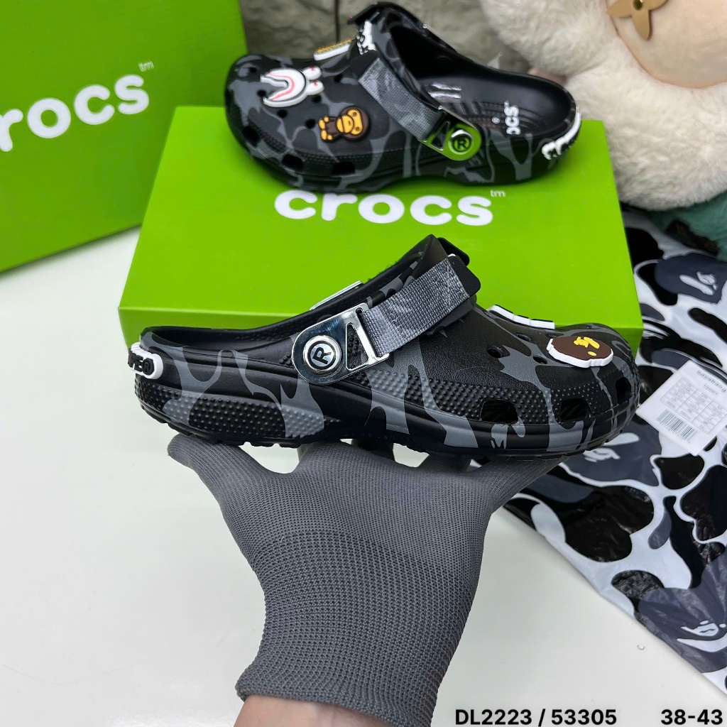 [ Tặng Hộp Chống Sốc ] Dép sục Cờ Rốc đen Bape hoạ tiết viền kính mắt [full box]