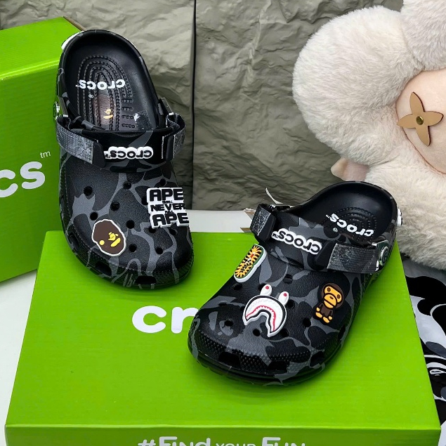 [ Tặng Hộp Chống Sốc ] Dép sục Cờ Rốc đen Bape hoạ tiết viền kính mắt [full box]