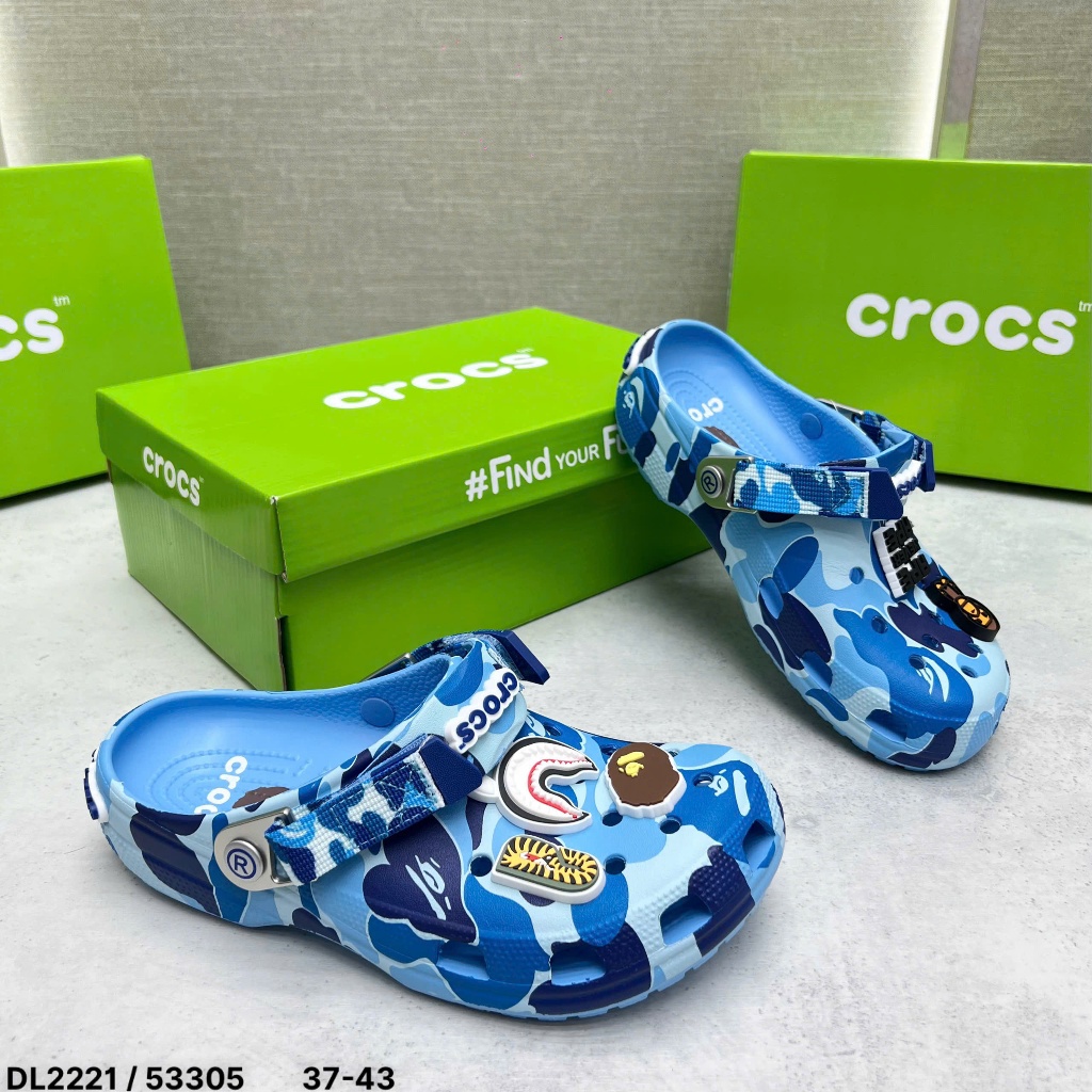 [ Tặng Hộp Chống Sốc ] Dép sục Cờ Rốc phối xanh Bape hoạ tiết charm in chữ cao su nổi cao cấp [ [full box]