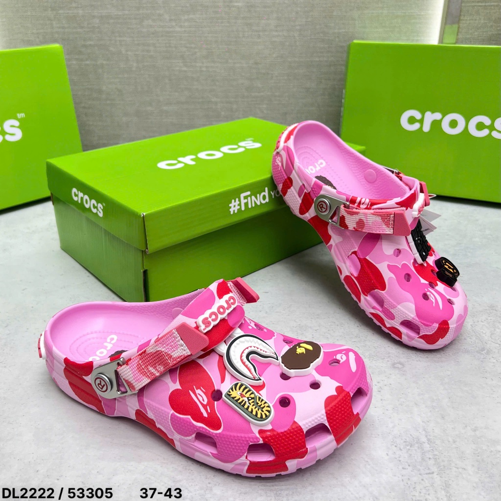 [ Tặng Hộp Chống Sốc ] Dép sục Cờ Rốc hồng Bape hoạ tiết chram in chữ nổi [full box]