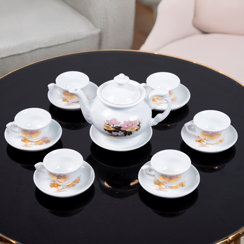 Bộ ấm chén sứ Ruby họa tiết hoa sen