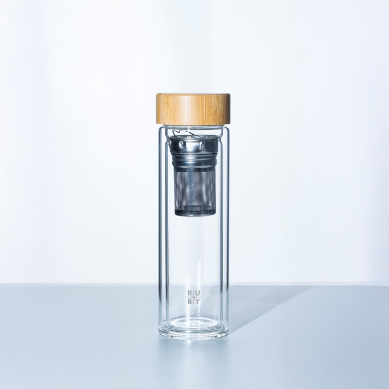 Bình thủy tinh 450ml cao cấp 2 lớp nắp tre