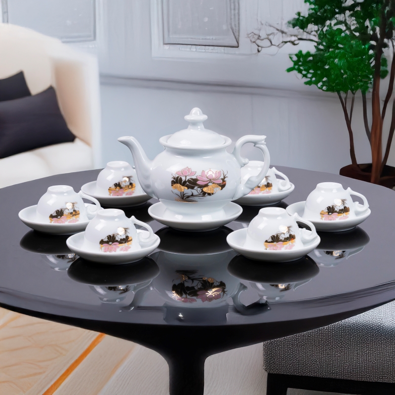 Bộ ấm chén sứ Ruby họa tiết hoa sen