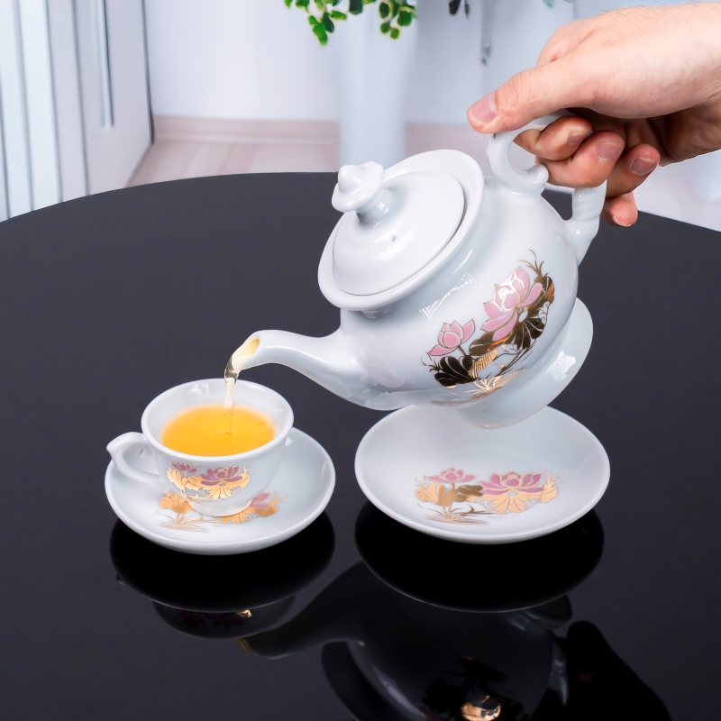 Bộ ấm chén sứ Ruby họa tiết hoa sen