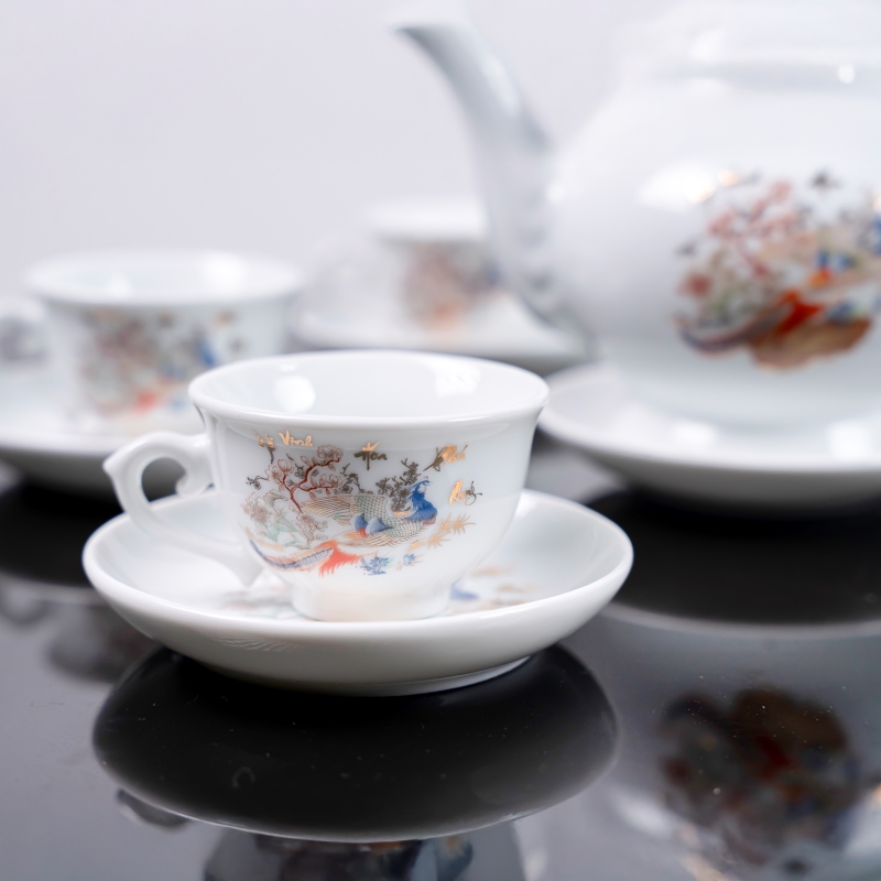 Bộ ấm chén sứ Ruby chim công - Hoa mai
