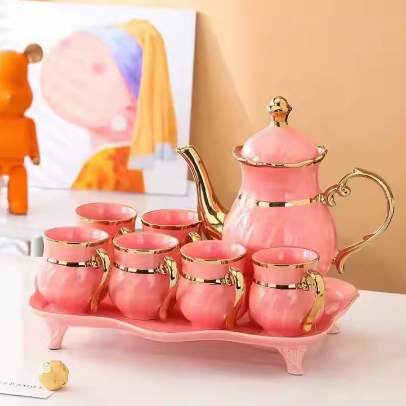 Bộ ấm trà cà phê Bắc Âu gốm sứ vẽ tay Ruby