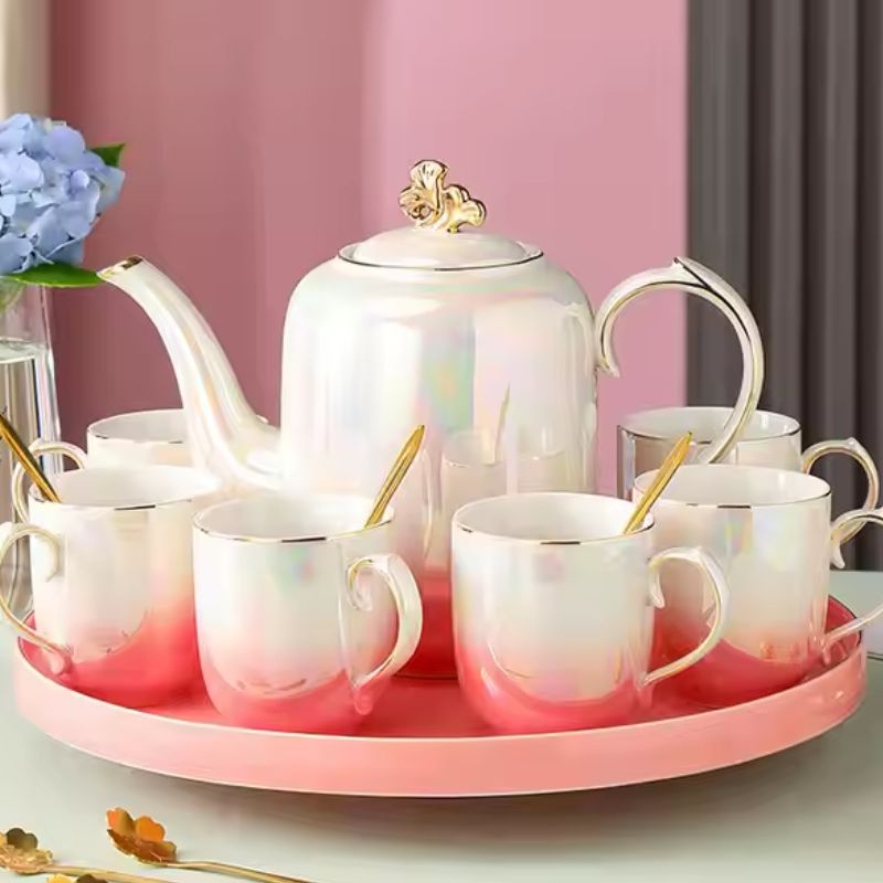 Bộ ấm trà cà phê gốm sứ sang trọng Ruby