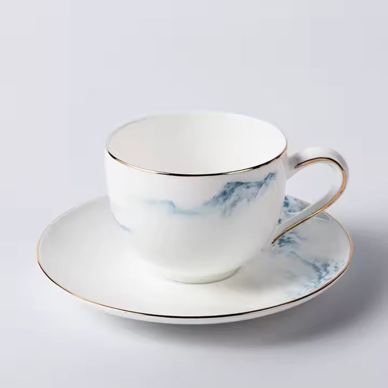 Bộ tách trà cà phê phong cách Anh sứ xương viền vàng Ruby