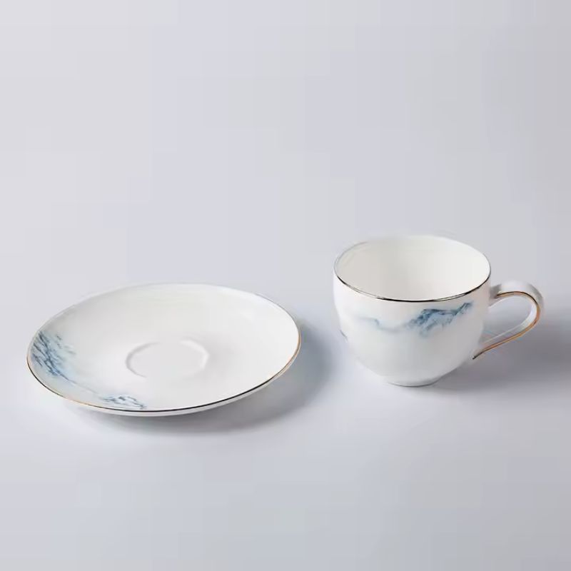 Bộ tách trà cà phê phong cách Anh sứ xương viền vàng Ruby