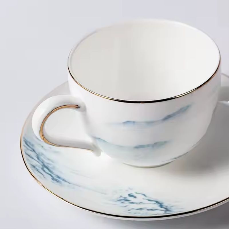 Bộ tách trà cà phê phong cách Anh sứ xương viền vàng Ruby