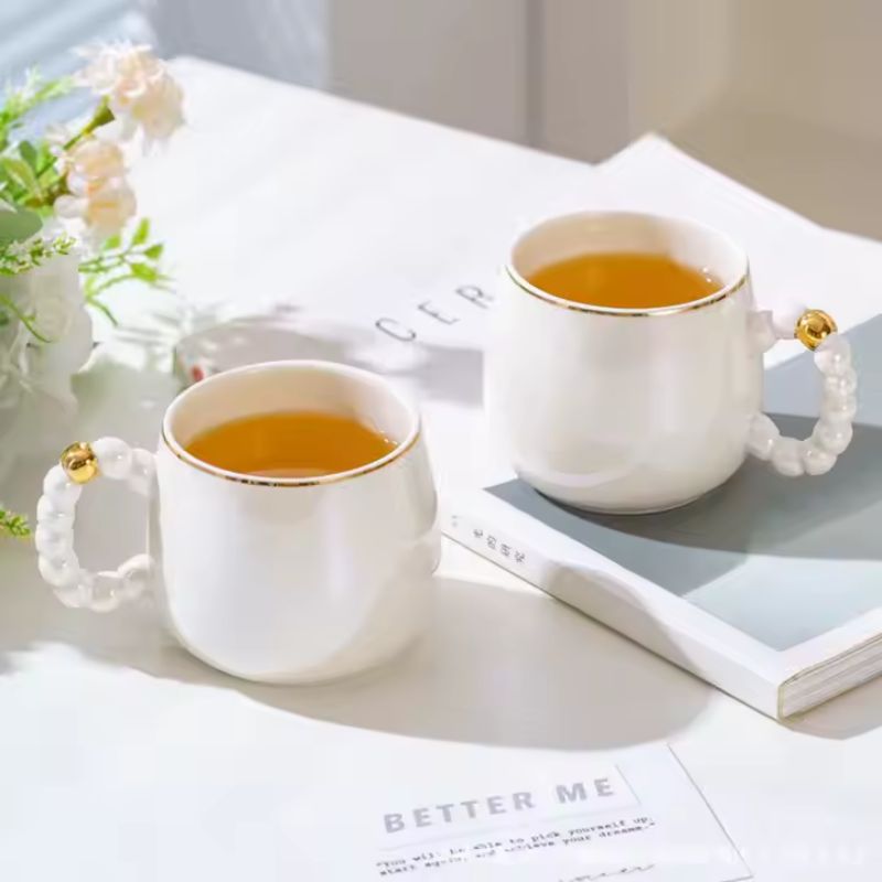 Cốc trà cà phê sứ tráng men ngọc trai Bắc Âu Ruby