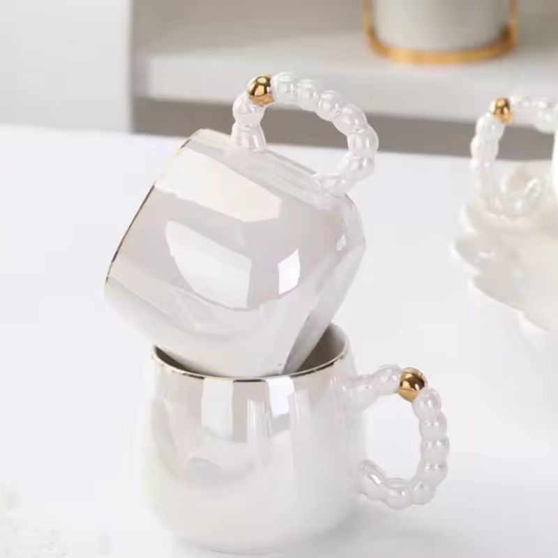 Cốc trà cà phê sứ tráng men ngọc trai Bắc Âu Ruby