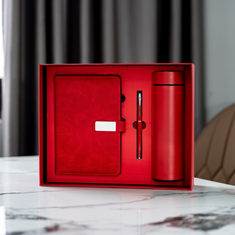 Set quà bình thủy tinh 2 lớp, bút kim loại & sổ da cao cấp Ruby