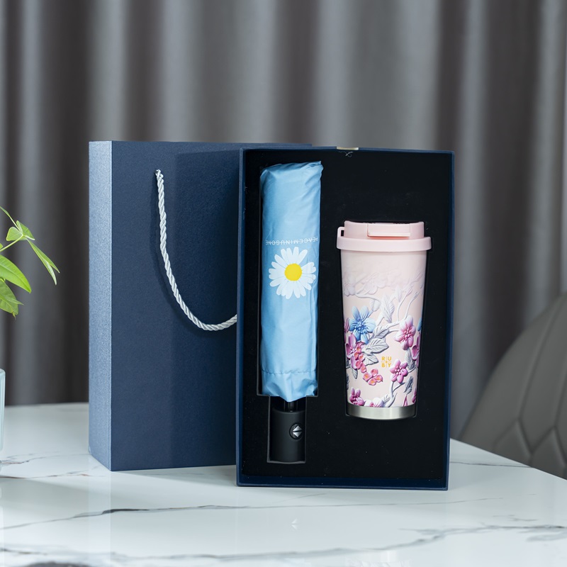 Quà Tặng Doanh Nghiệp Ruby Cốc Giữ Nhiệt Đào Hồng Và Ô