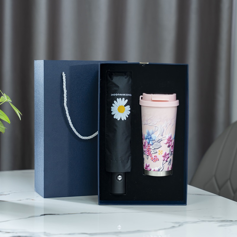 Quà Tặng Doanh Nghiệp Ruby Cốc Giữ Nhiệt Đào Kem Và Ô