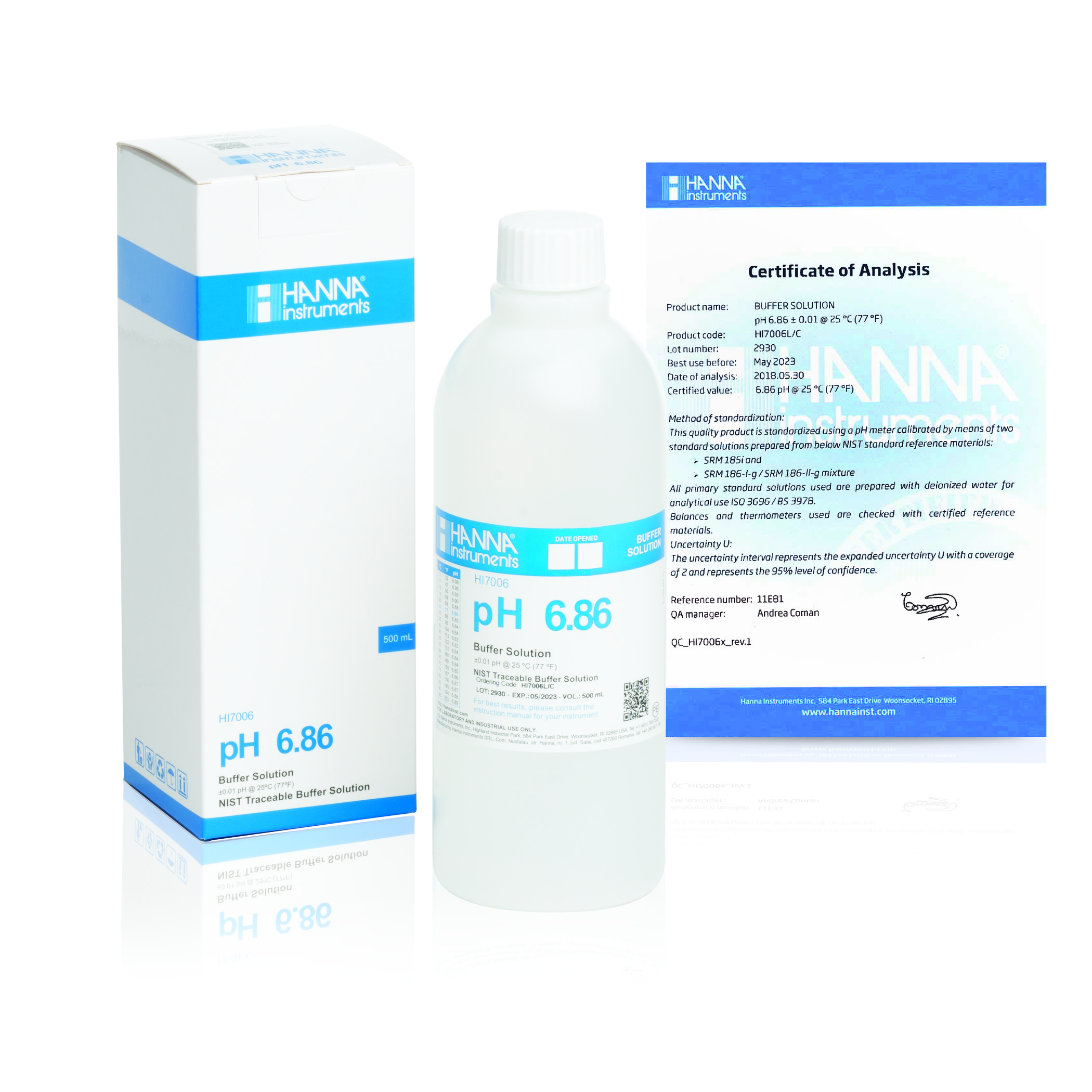 Dung dich hiệu chuẩn pH 6.86, chai 500mL HI7006L, Hãng Hanna Instruments