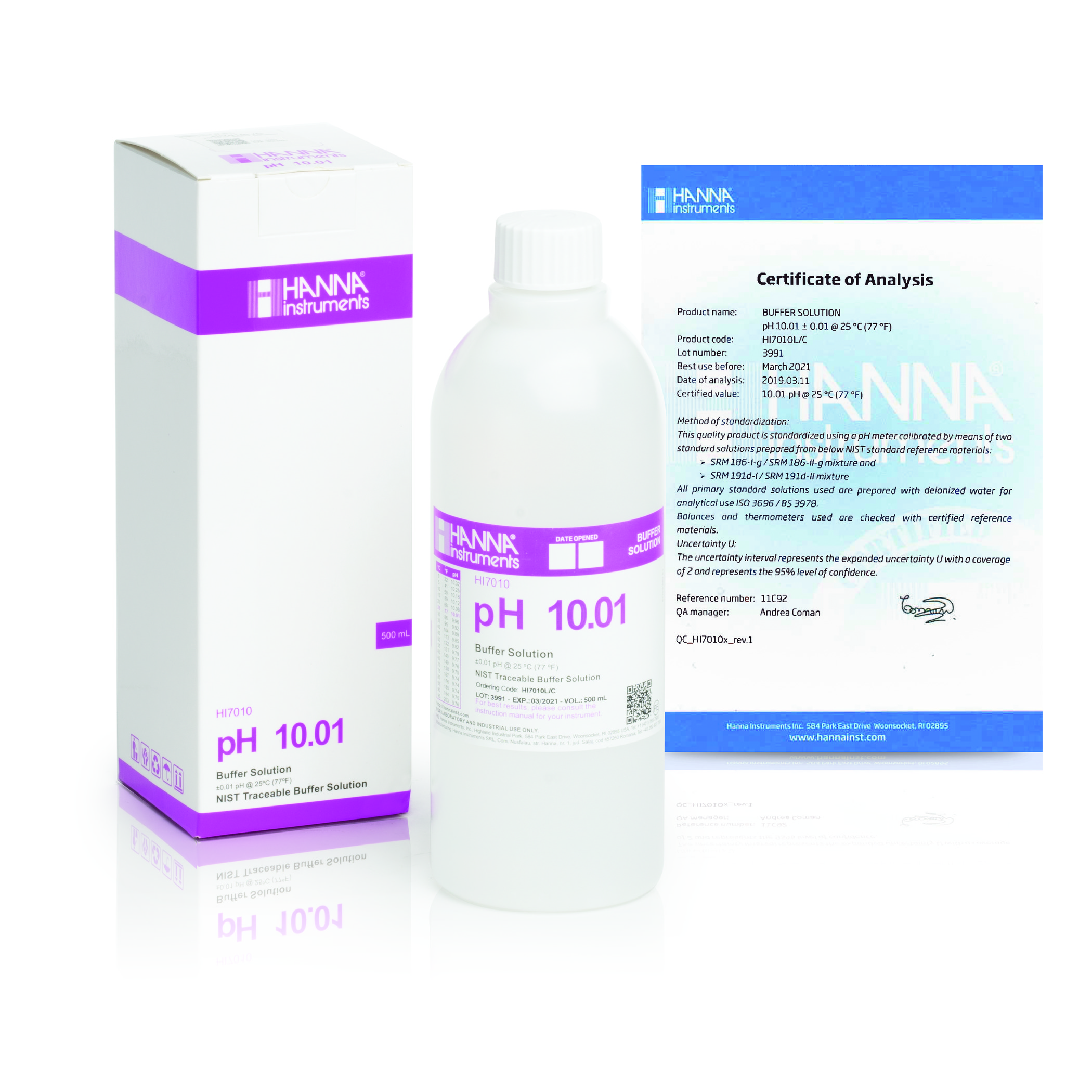 Dung dịch hiệu chuẩn pH 10.01, chai 500mL HI7010L, Hãng Hanna Instruments