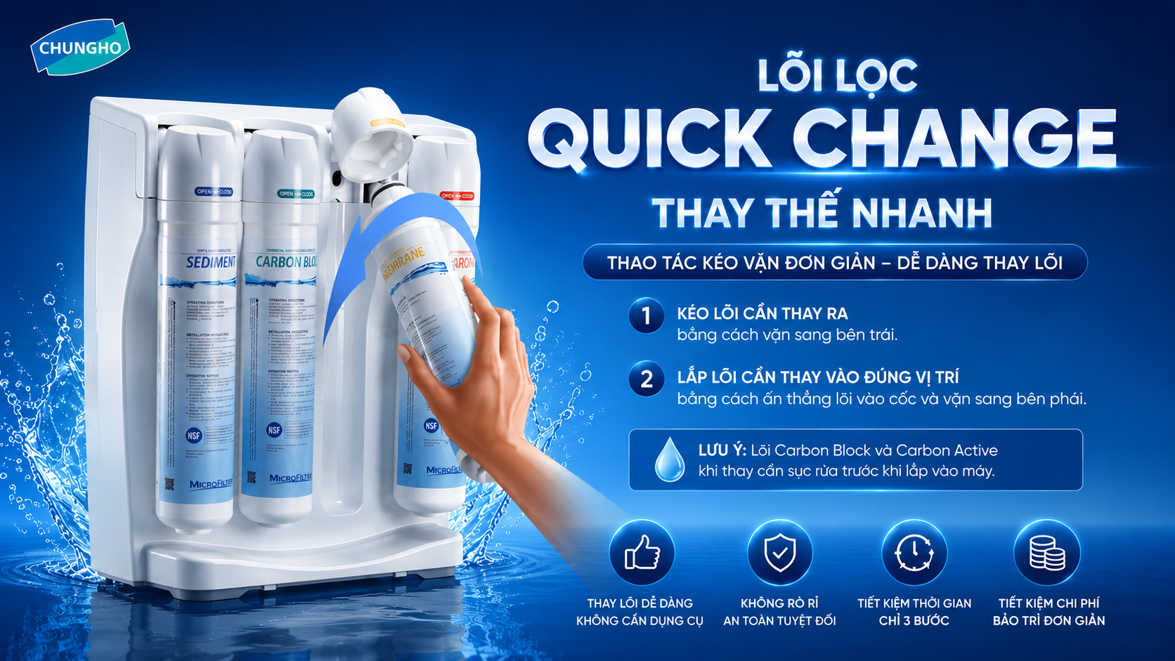 Máy lọc nước ChungHo M9 Undersink, lắp cho tủ bếp, nhập khẩu Hàn Quốc