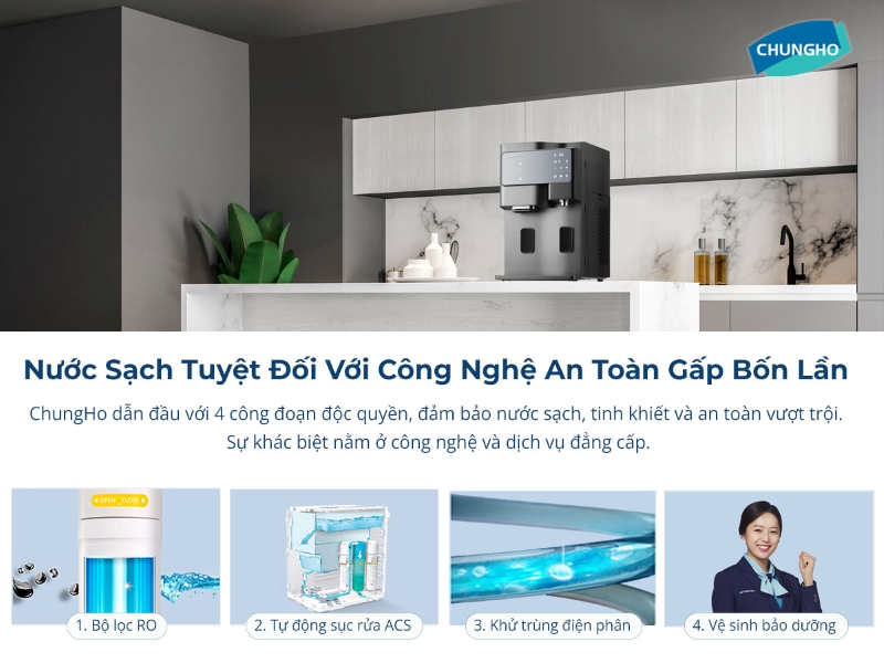 máy lọc nước nóng lạnh Korea được tích hợp nhiều tính năng