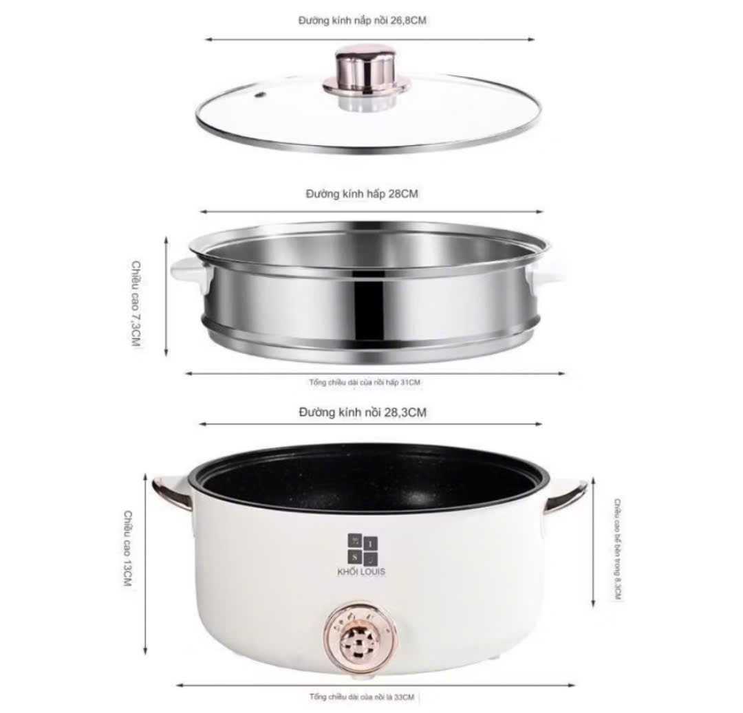 NỒI LẨU ĐIỆN MITSU 28CM KÈM XỬNG HẤP INOX