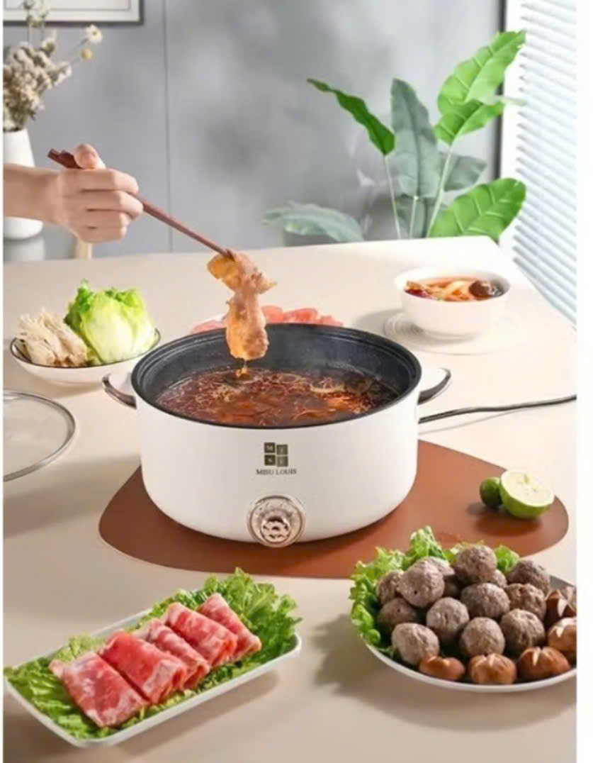 NỒI LẨU ĐIỆN MITSU 28CM KÈM XỬNG HẤP INOX