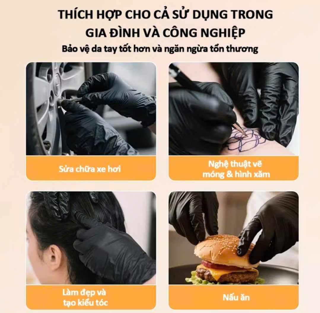 👉☘️☘️HỘP 100 cái găng tay cao su màu đen
