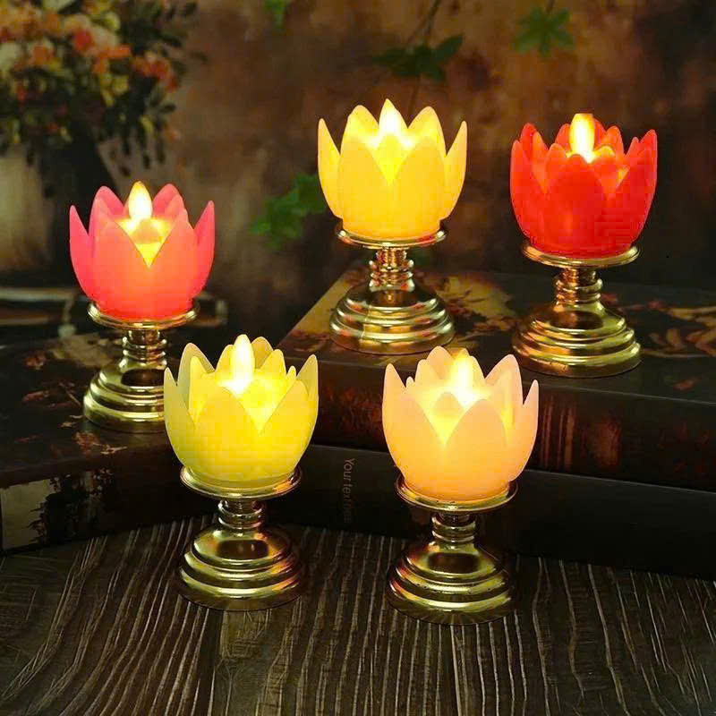 Bộ 2 Đèn LED Hoa Sen Dùng Pin - Trang Trí Bàn Th..ờ An Toàn và Đẹp Mắt
