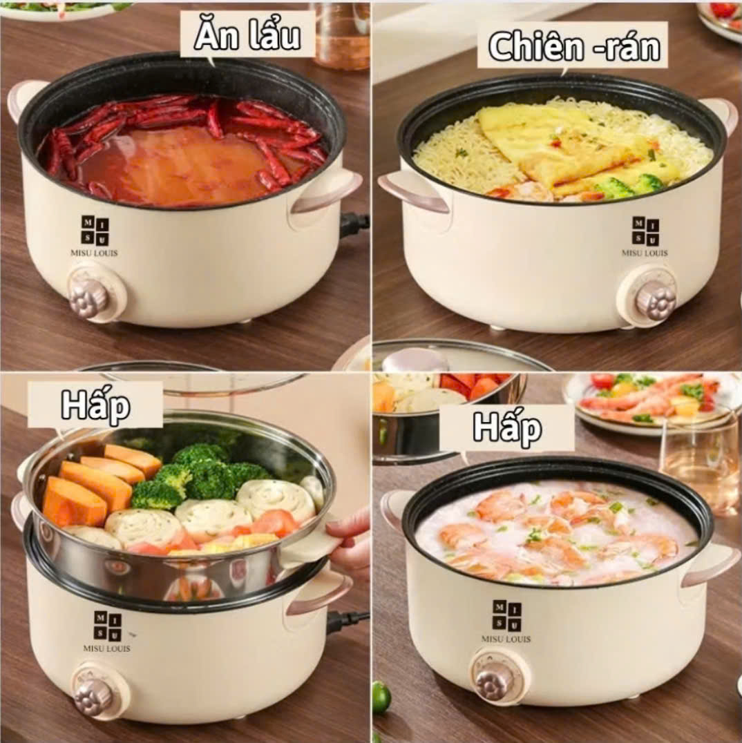 NỒI LẨU ĐIỆN MITSU 28CM KÈM XỬNG HẤP INOX