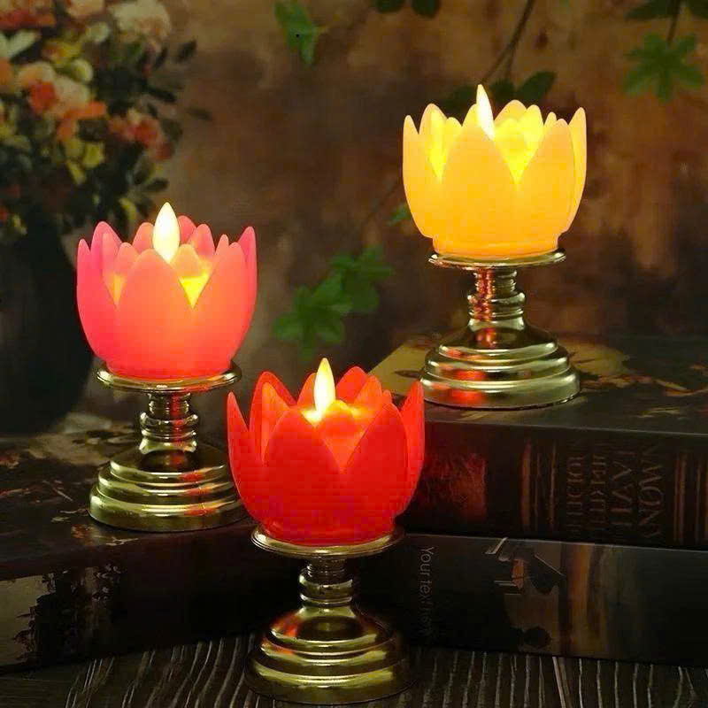 Bộ 2 Đèn LED Hoa Sen Dùng Pin - Trang Trí Bàn Th..ờ An Toàn và Đẹp Mắt